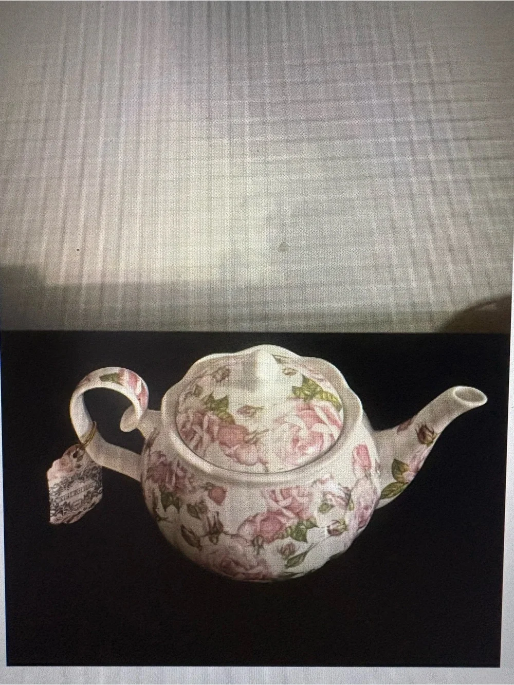 Floral Rose Ceramic Teapot - Pink Roses on White